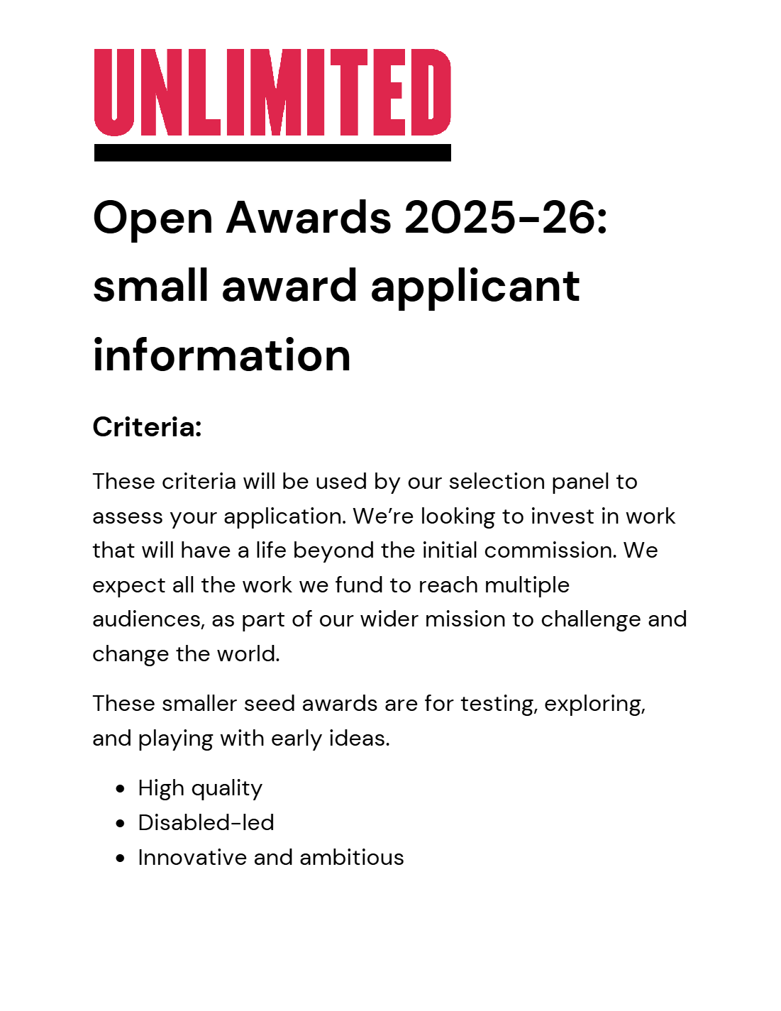 Unlimited Open Awards 2025–26 — page 1 of 10